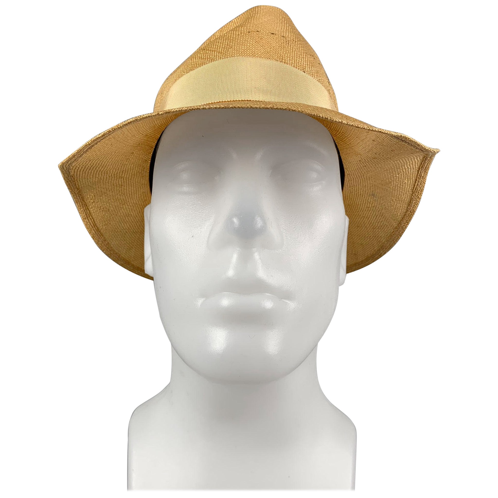 Vintage PAUL STUART Beige Straw Fedora Hat For Sale
