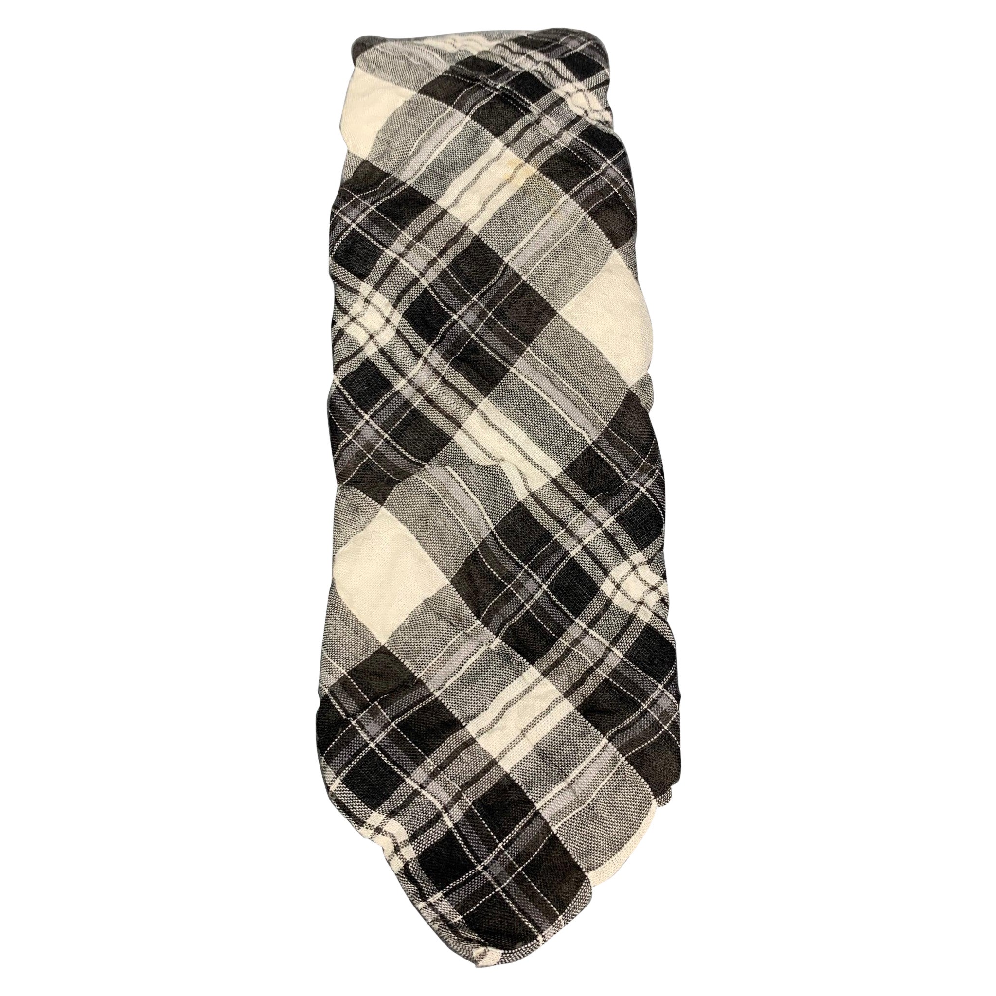 JOHN VARVATOS Black & White Plaid Wool Blend Tie For Sale