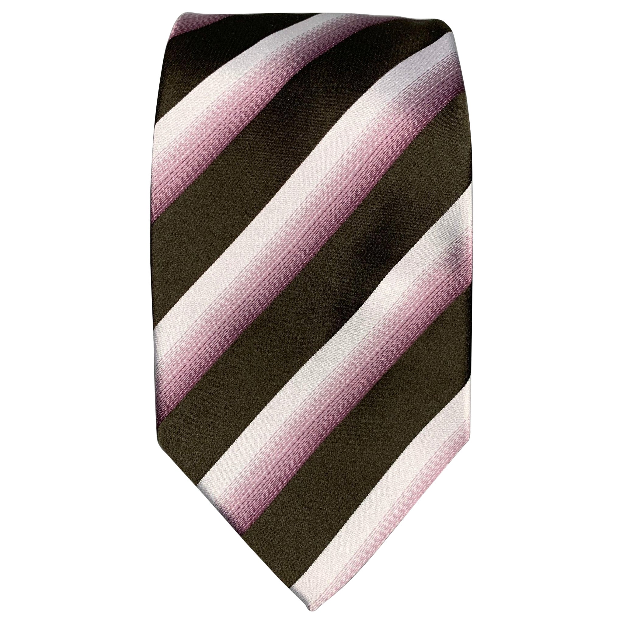 GIORGIO ARMANI - Cravate en soie à rayures diagonales marron et violettes en vente