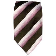 GIORGIO ARMANI - Cravate en soie à rayures diagonales marron et violettes