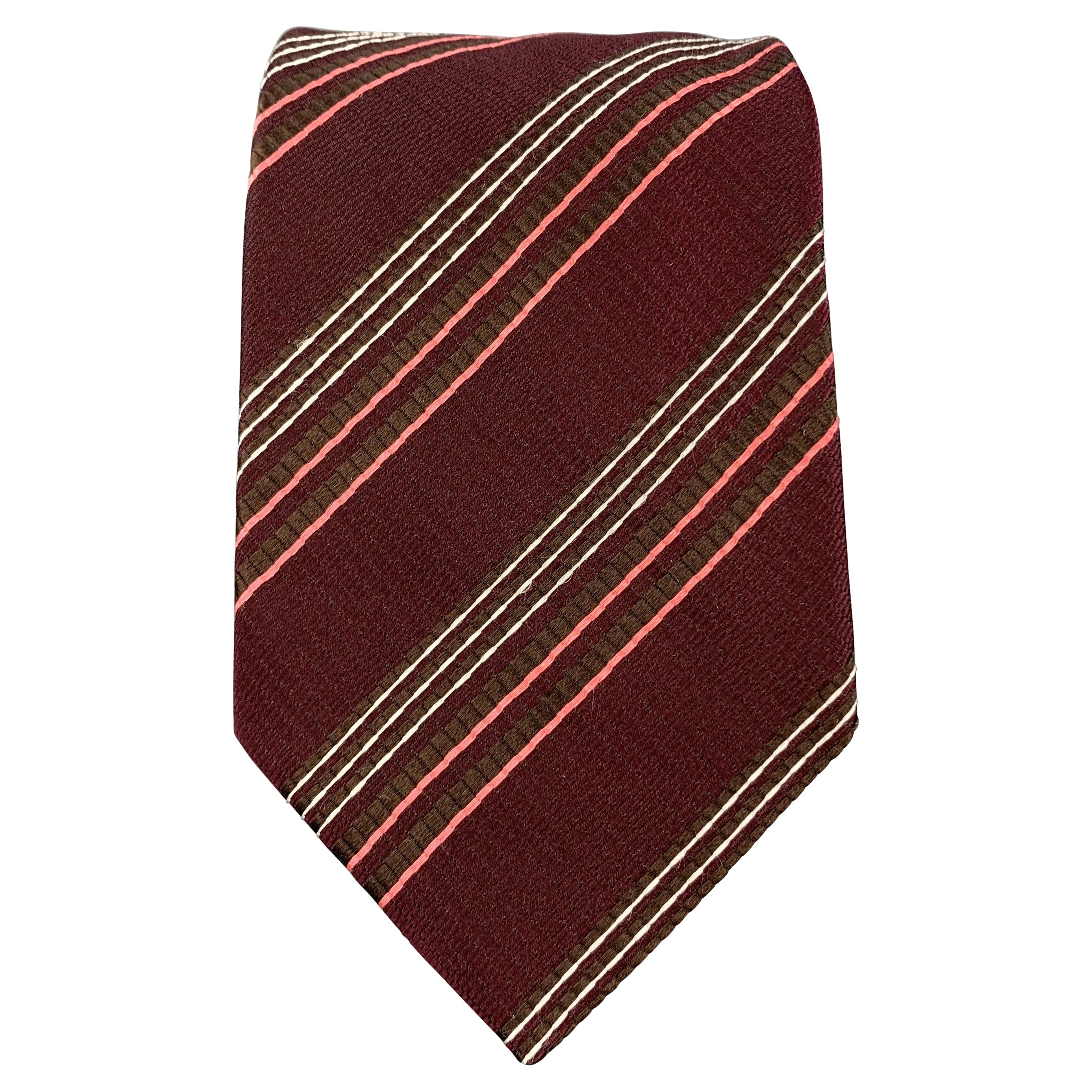 GIORGIO ARMANI Burgundy Striped Textured Silk Tie For Sale