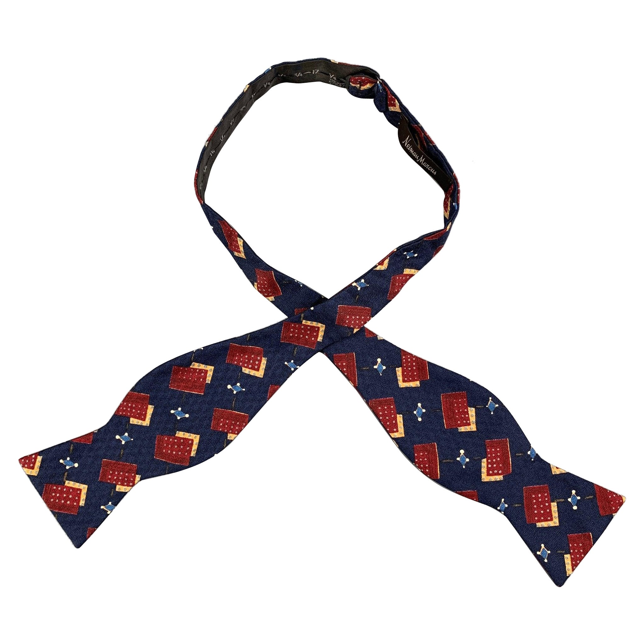 NEIMAN MARCUS Burgundy Navy Cotton Bow Tie For Sale