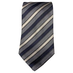 Used HUGO BOSS Charcoal, Black and Dark Blue Strip Silk Tie