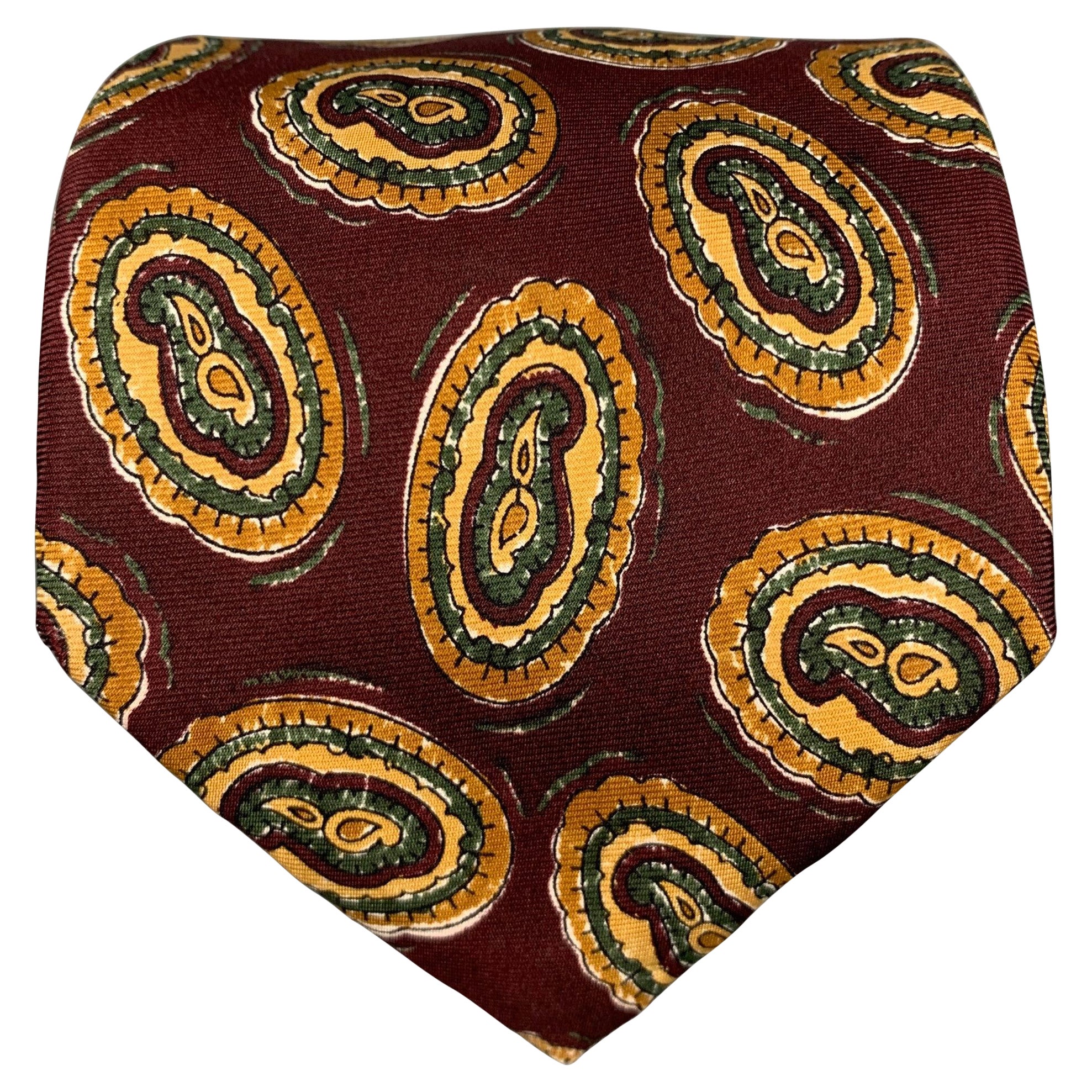 FENDI Burgundy Beige Paisley Silk Tie For Sale