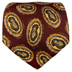 FENDI Burgundy Beige Paisley Silk Tie (cravate en soie)
