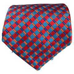 ERMENEGILDO ZEGNA Cravate Rhombus rouge bleu en satin de soie