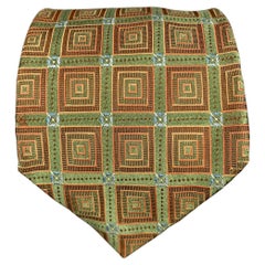 ERMENEGILDO ZEGNA Green Orange Squares Silk Jacquard Tie