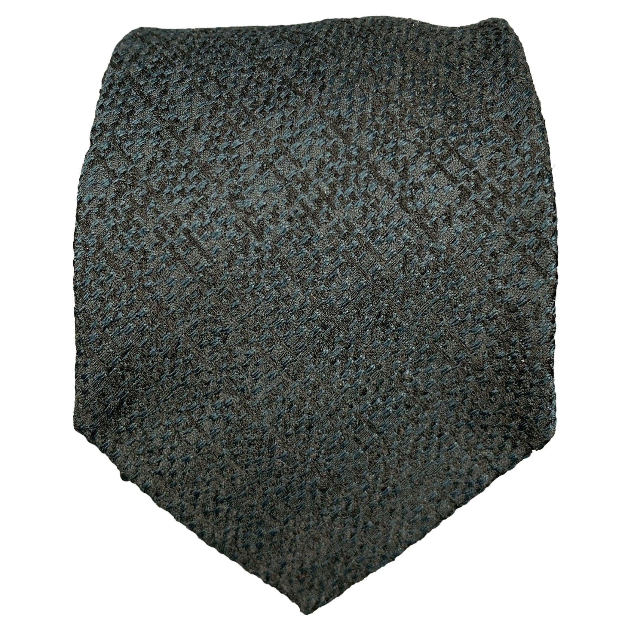 ETRO Green Black Textured Silk Tie For Sale