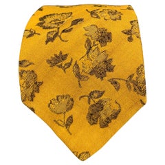 KENZO Yellow Brown Floral Wool Silk Tie