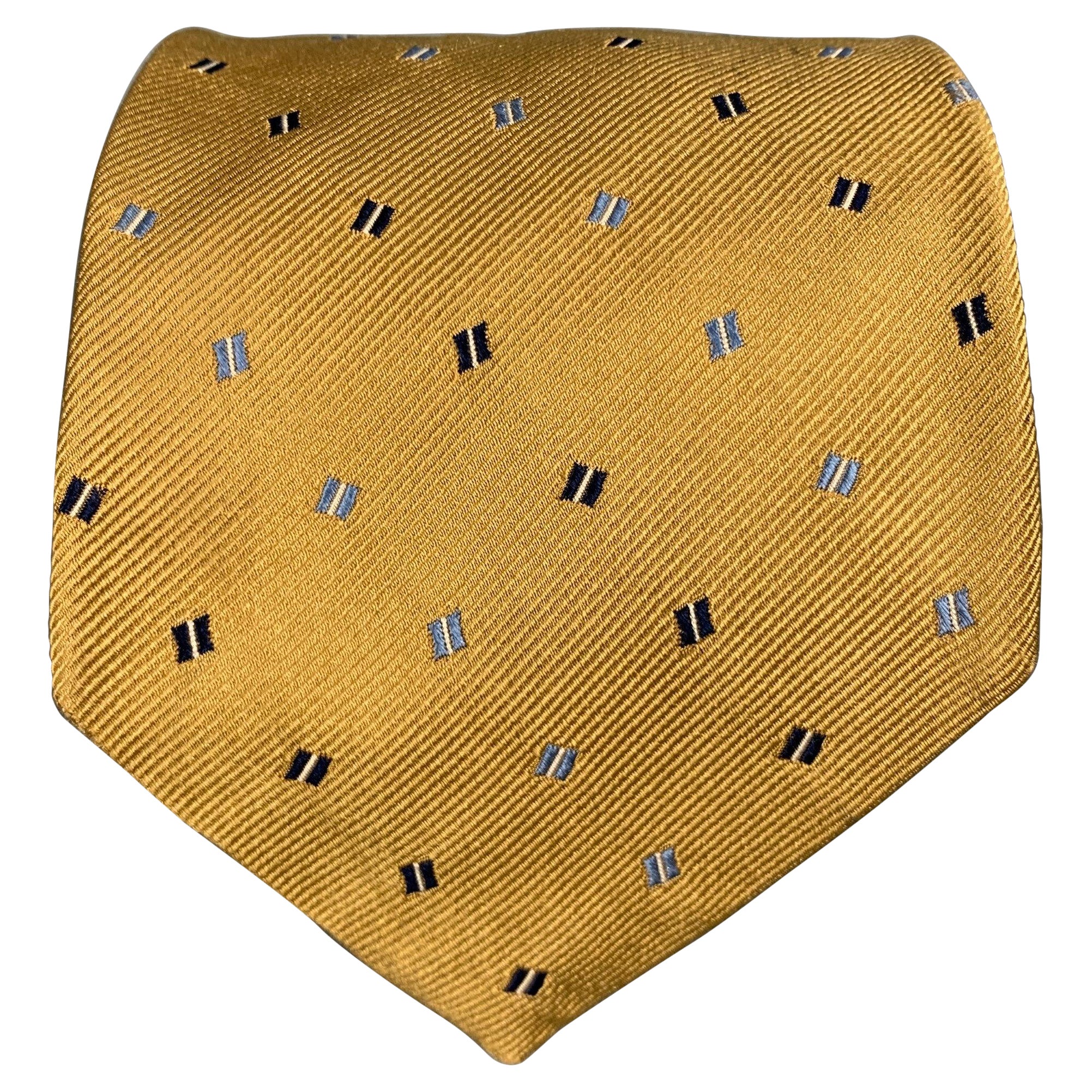 ERMENEGILDO ZEGNA Gold Navy Squares Silk Tie For Sale