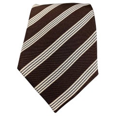 Used LUCIANO BARBERA Brown White Stripe Silk Tie