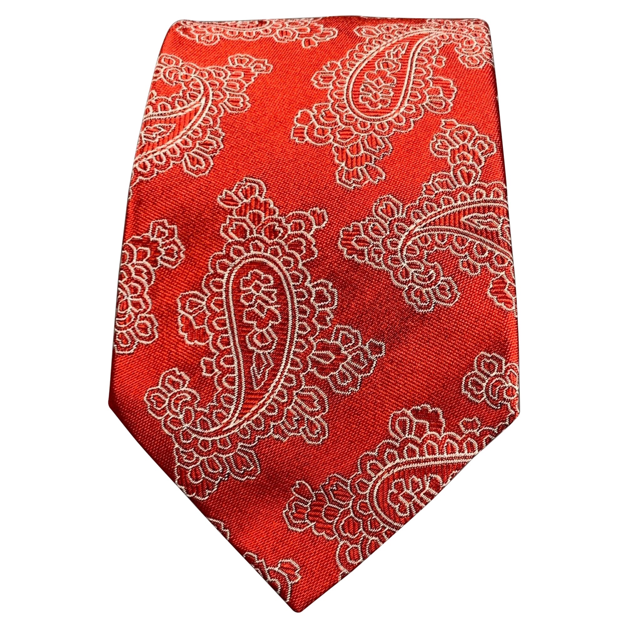 ETRO Rot Weiß Paisley Seiden-Jacquard-Krawatte im Angebot