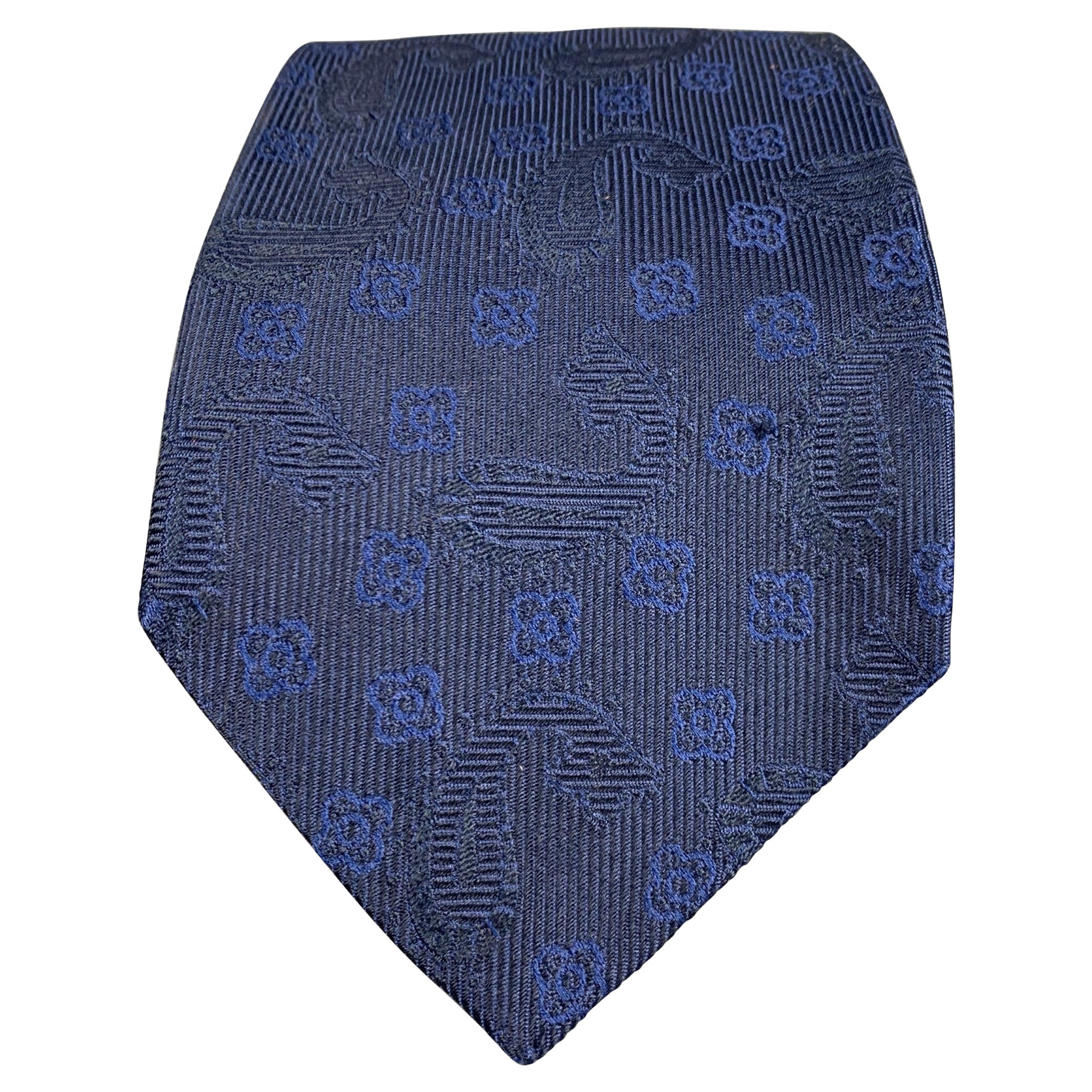 ETRO Navy Black Abstract Floral Silk Tie For Sale