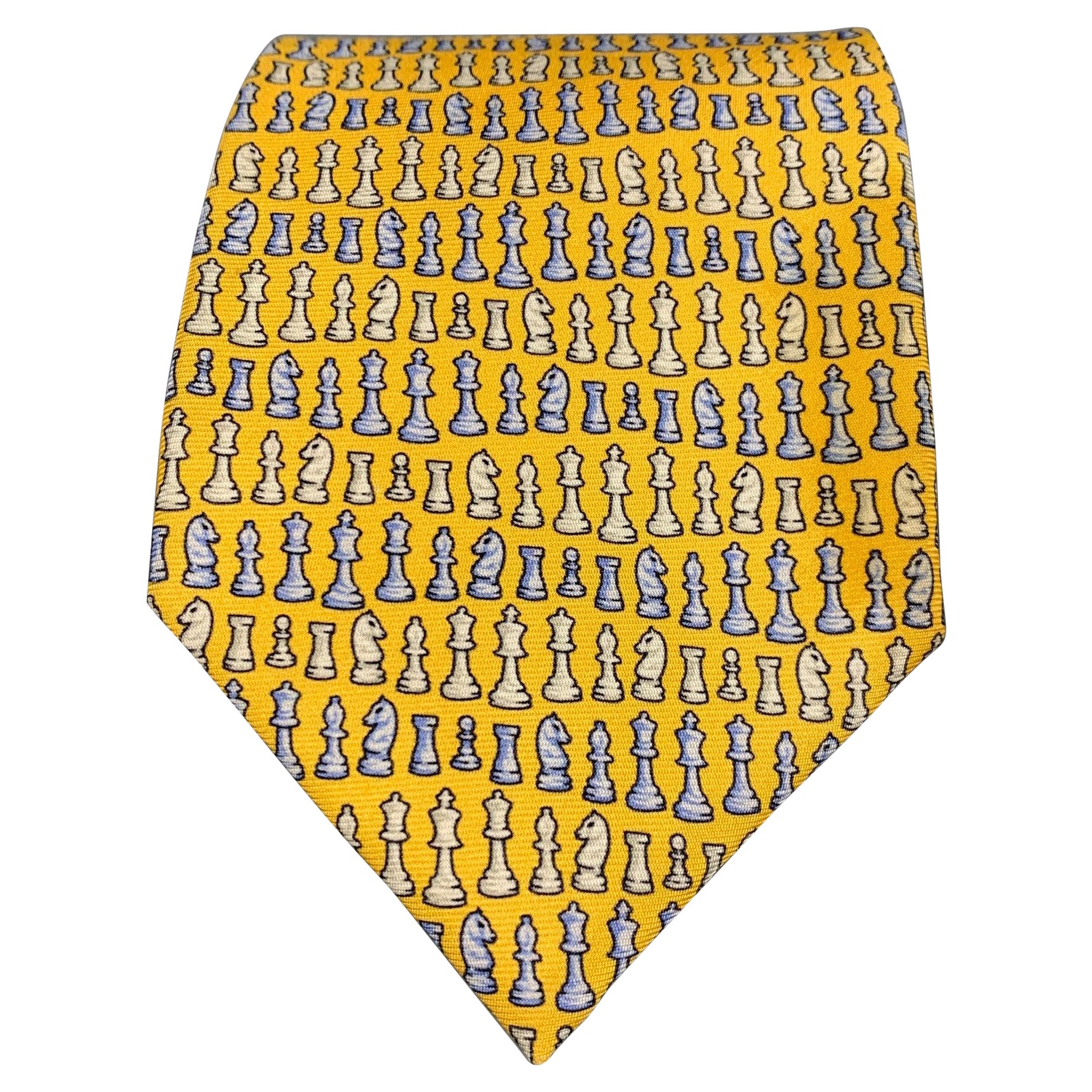 VERSACE Yellow Blue Chess Silk Tie For Sale