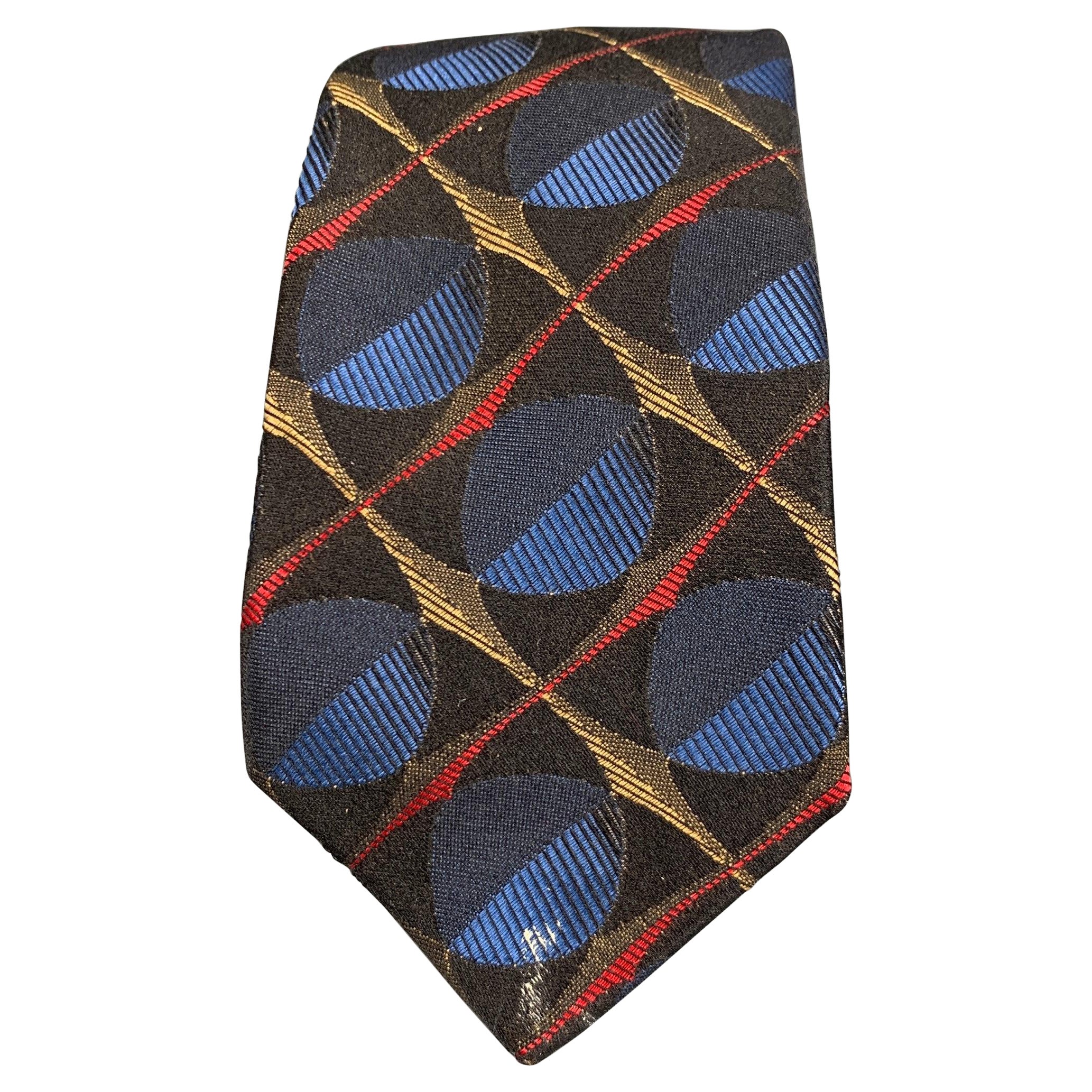PRADA Black Multi-Color Abstract Silk Jacquard Tie For Sale