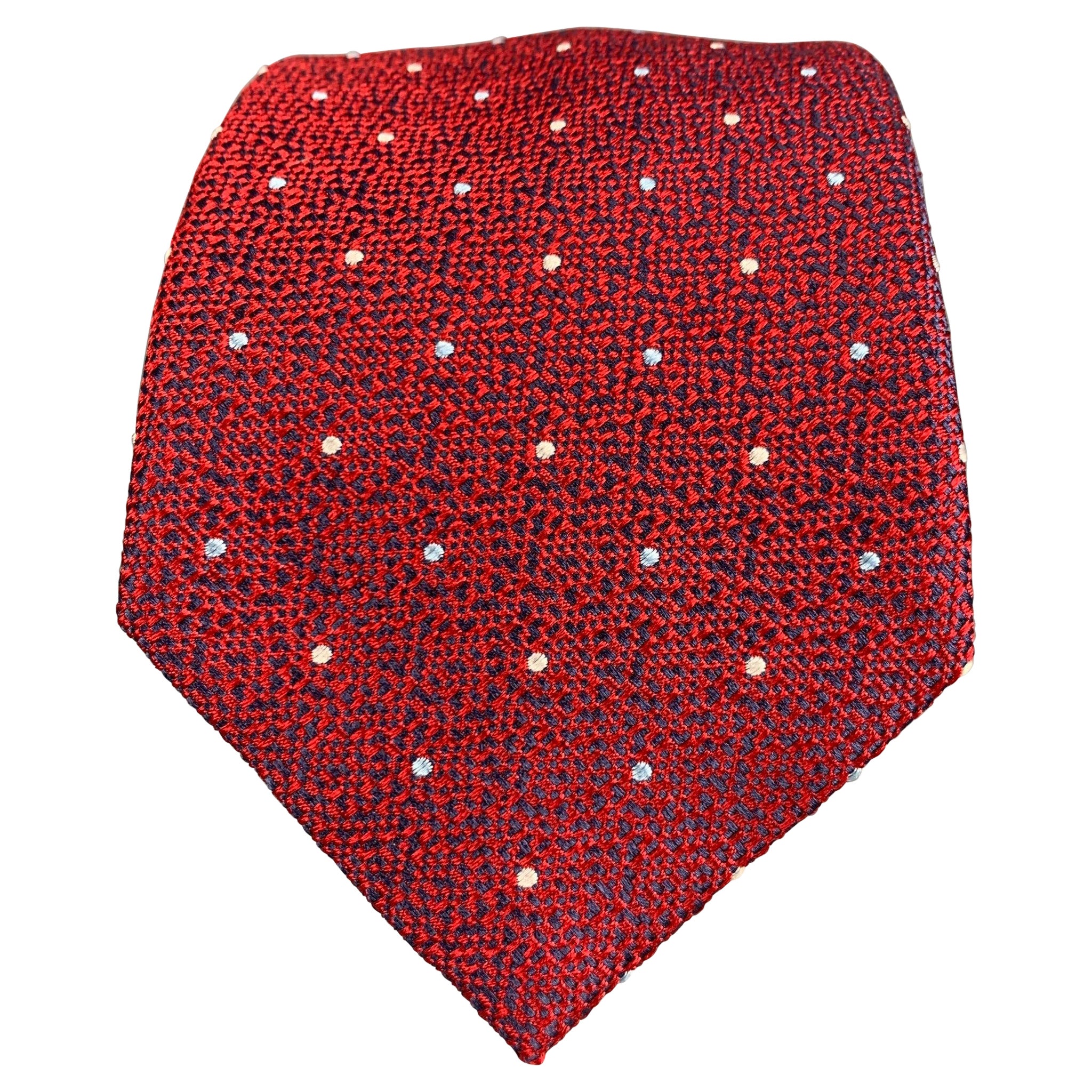 BRIONI Red Navy White Dots Silk Tie For Sale