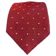 Brioni Cravate en soie rouge, marine et blanche à points
