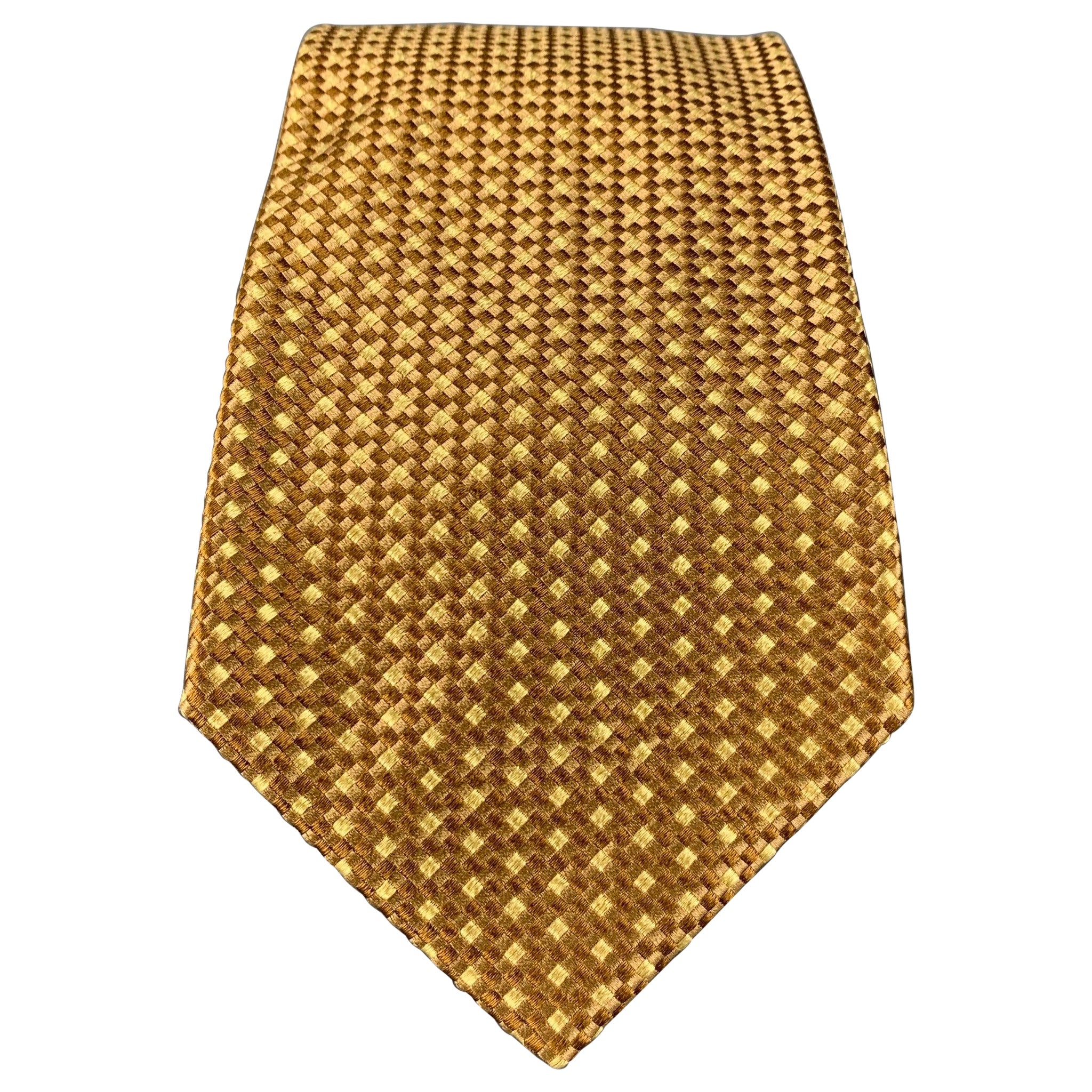 BORRELLI Beige Taupe Checkered Silk Tie For Sale