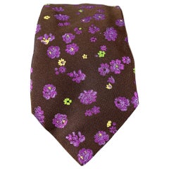 PAUL SMITH Brown Purple Floral Silk Tie