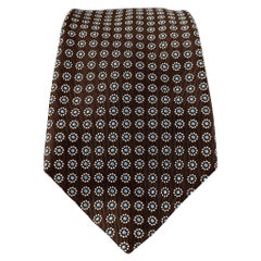 BARNEYS NEW YORK Corbata de Seda Floral Abstracta Marrón Blanco Celeste