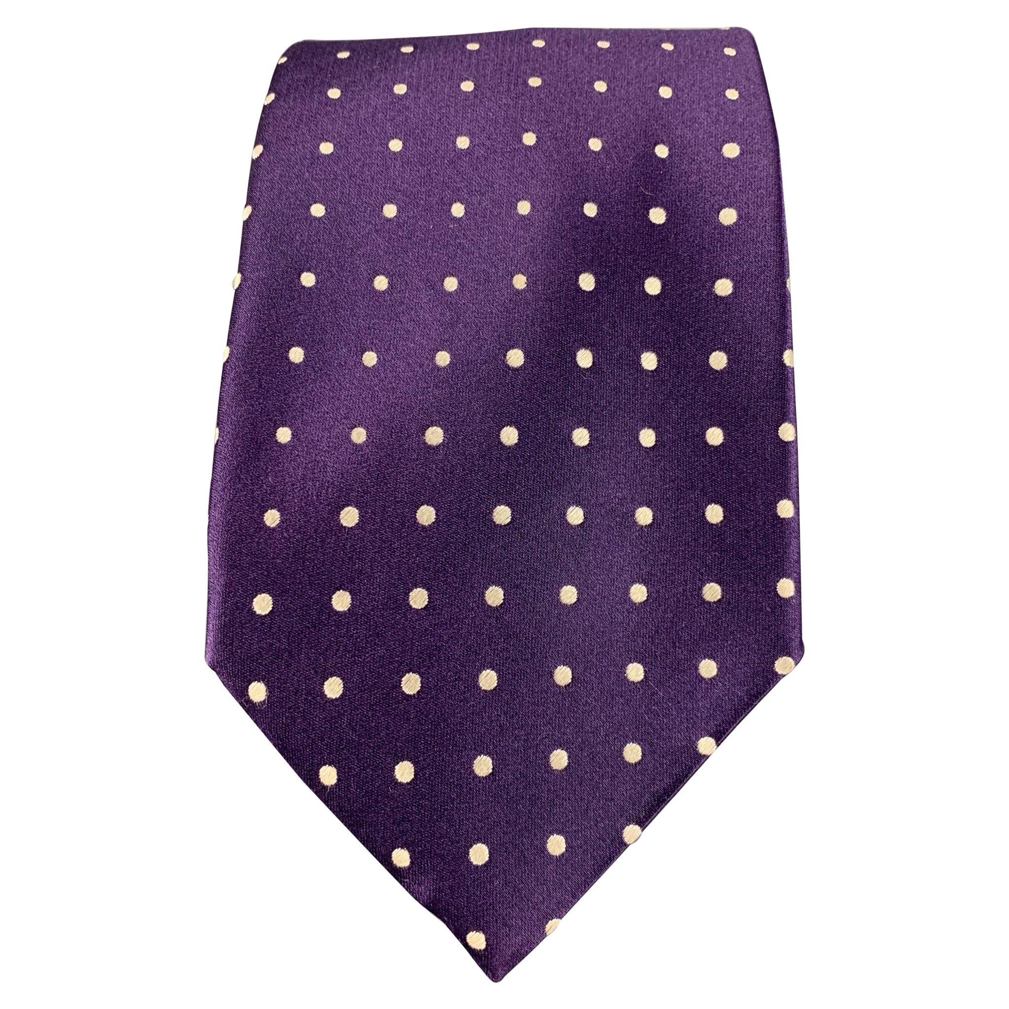 GIORGIO ARMANI Purple White Dots Silk Satin Tie For Sale