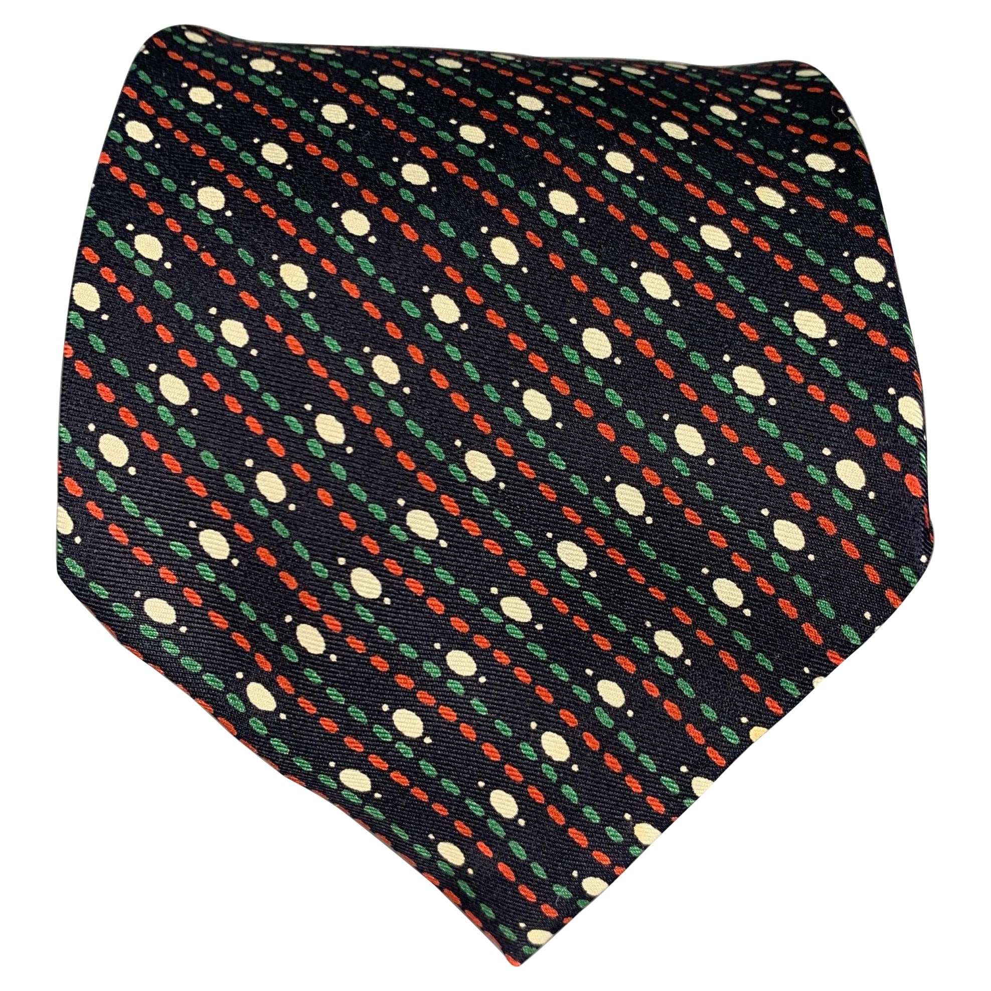 YVES SAINT LAURENT Navy Multi-Color Dots Silk Tie For Sale