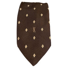 YVES SAINT LAURENT Brown Yellow Diamond Silk Jacquard Tie