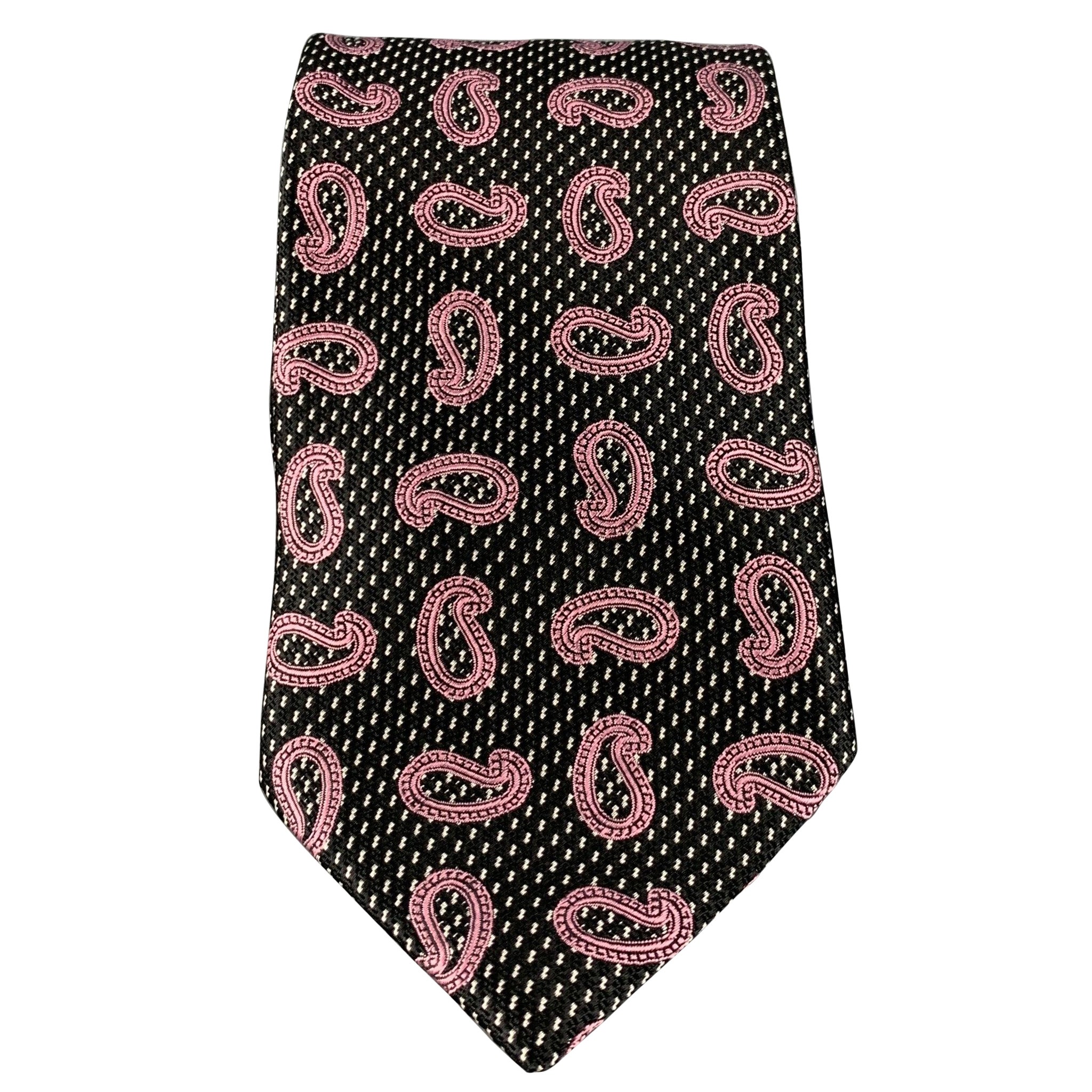 ERMENEGILDO ZEGNA Black Purple Paisley Silk Tie For Sale