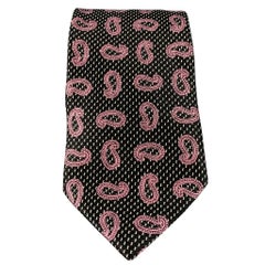 ERMENEGILDO Zegna Black Purple Paisley Silk Tie (cravate en soie)