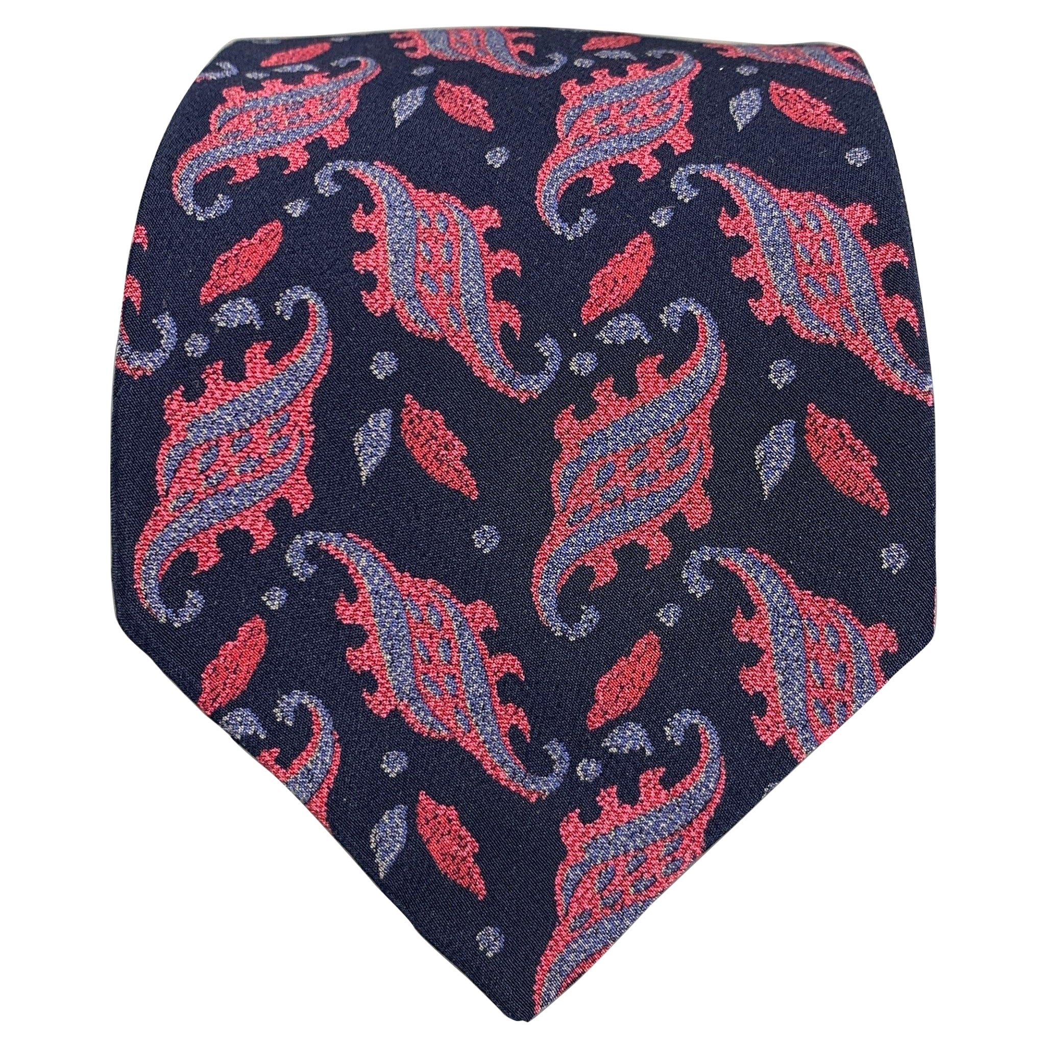 VALENTINO Navy Multi-Color Paisley Silk Tie For Sale