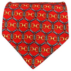 GUCCI Red Multi-Color Chain Link Silk Tie