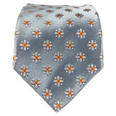ERMENEGILDO ZEGNA Blue Orange Abstract Floral Silk Satin Tie