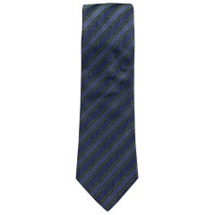 LUCIANO BARBERA Navy Green Diagonal Stripe Silk Tie