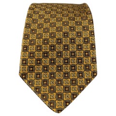 ERMENEGILDO ZEGNA Brown Gold Squares Silk Tie