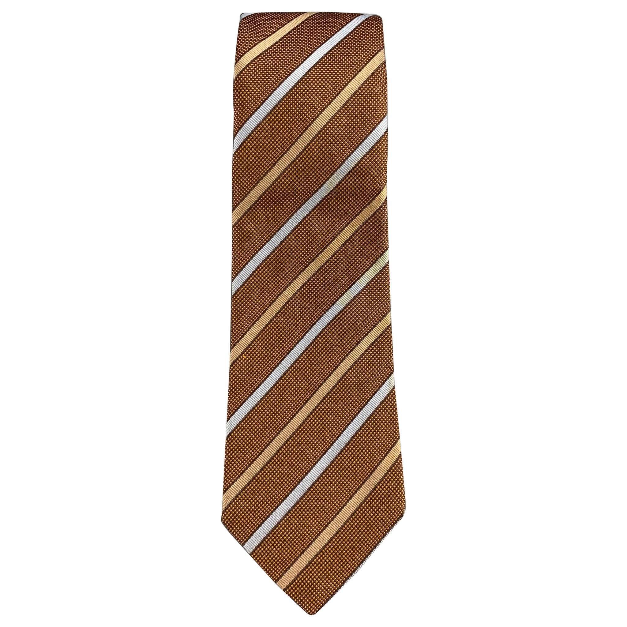 BORRELLI Brown Light Blue Diagonal Stripe Tie For Sale