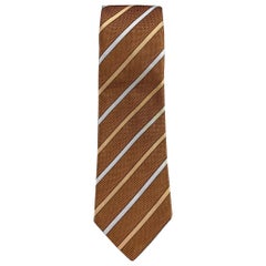 BORRELLI Brown Light Blue Diagonal Stripe Tie