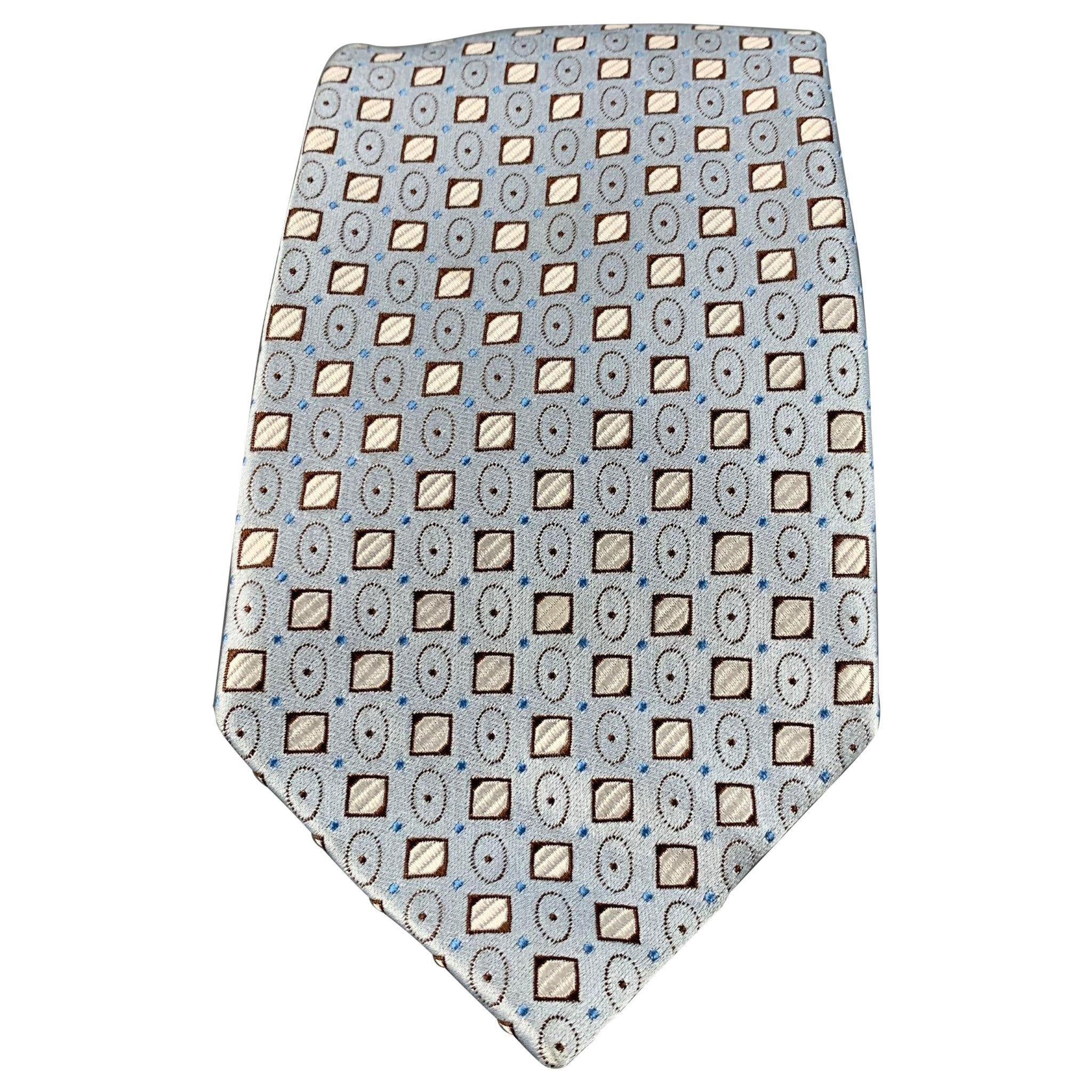 ERMENEGILDO ZEGNA Blue Brown Dots Silk Tie For Sale