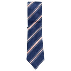 BRIONI Blue Pink Diagonal Stripe Silk Tie