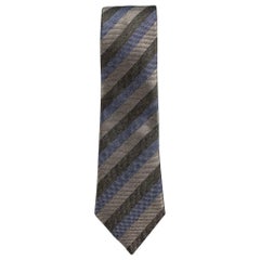 BRIONI Grey Charcoal Diagonal Stripe Silk Tie