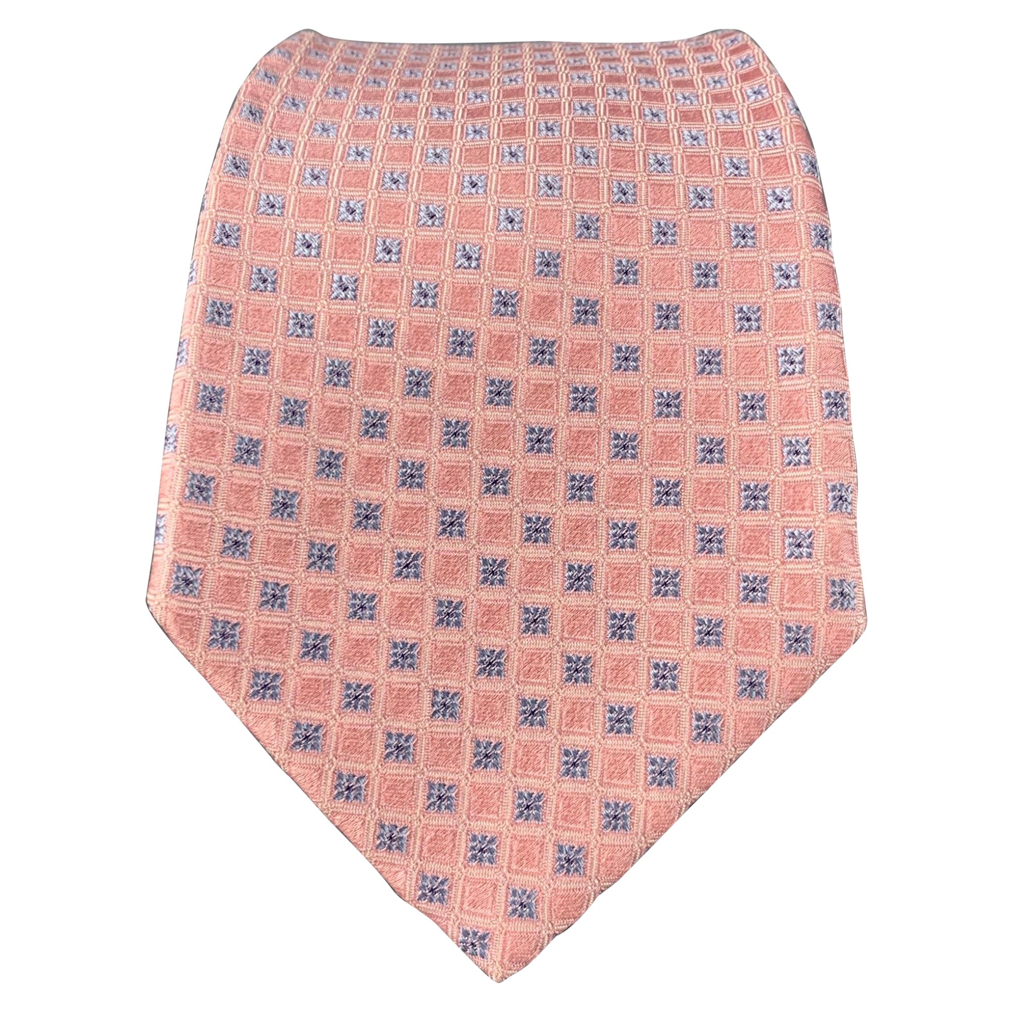 VALENTINO Pink Light Blue Squares Silk Tie For Sale