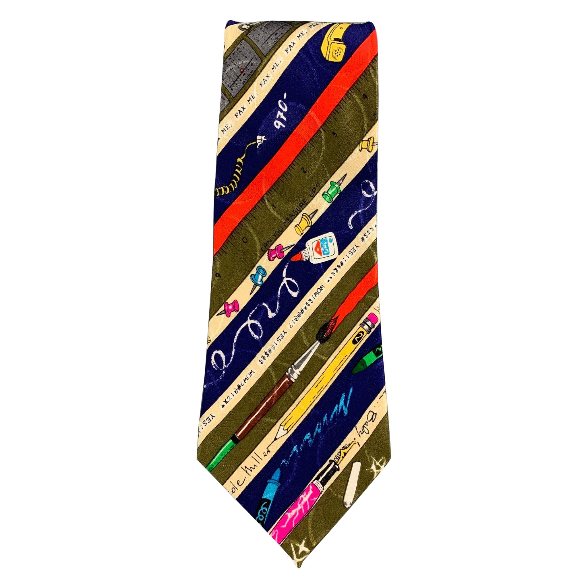 NICOLE MILLER Multi-Color Abstract Silk Tie For Sale