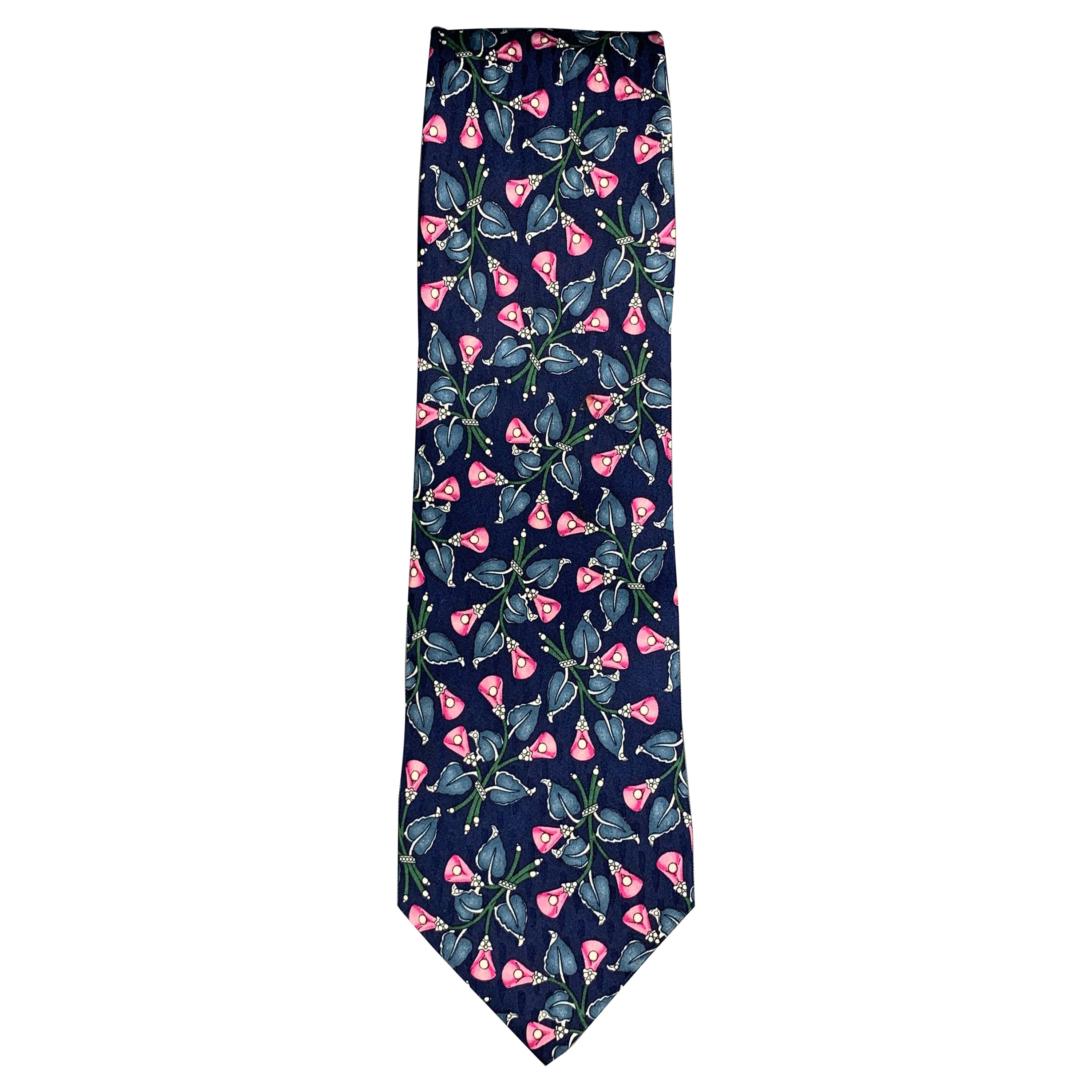 VALENTINO Size Navy Pink Floral Silk Tie For Sale