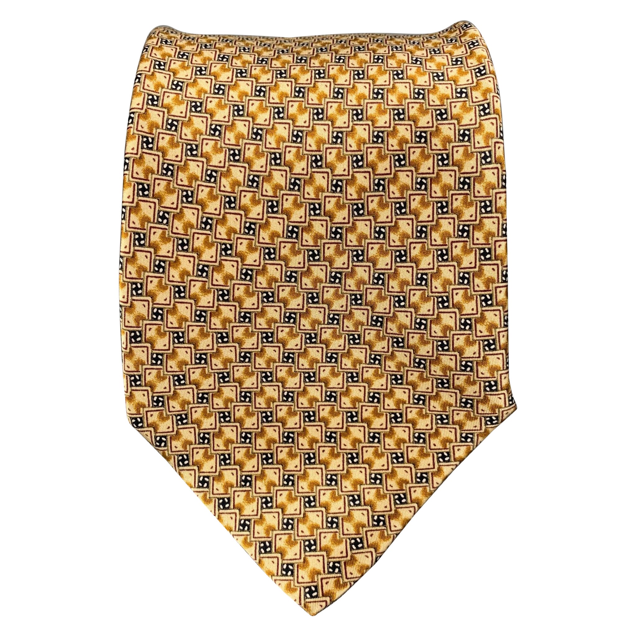 BRIONI Beige & Black Abstract Silk Tie For Sale