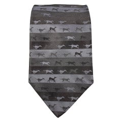 TRUSSARDI Black & Grey "Dogs" Striped Silk Tie