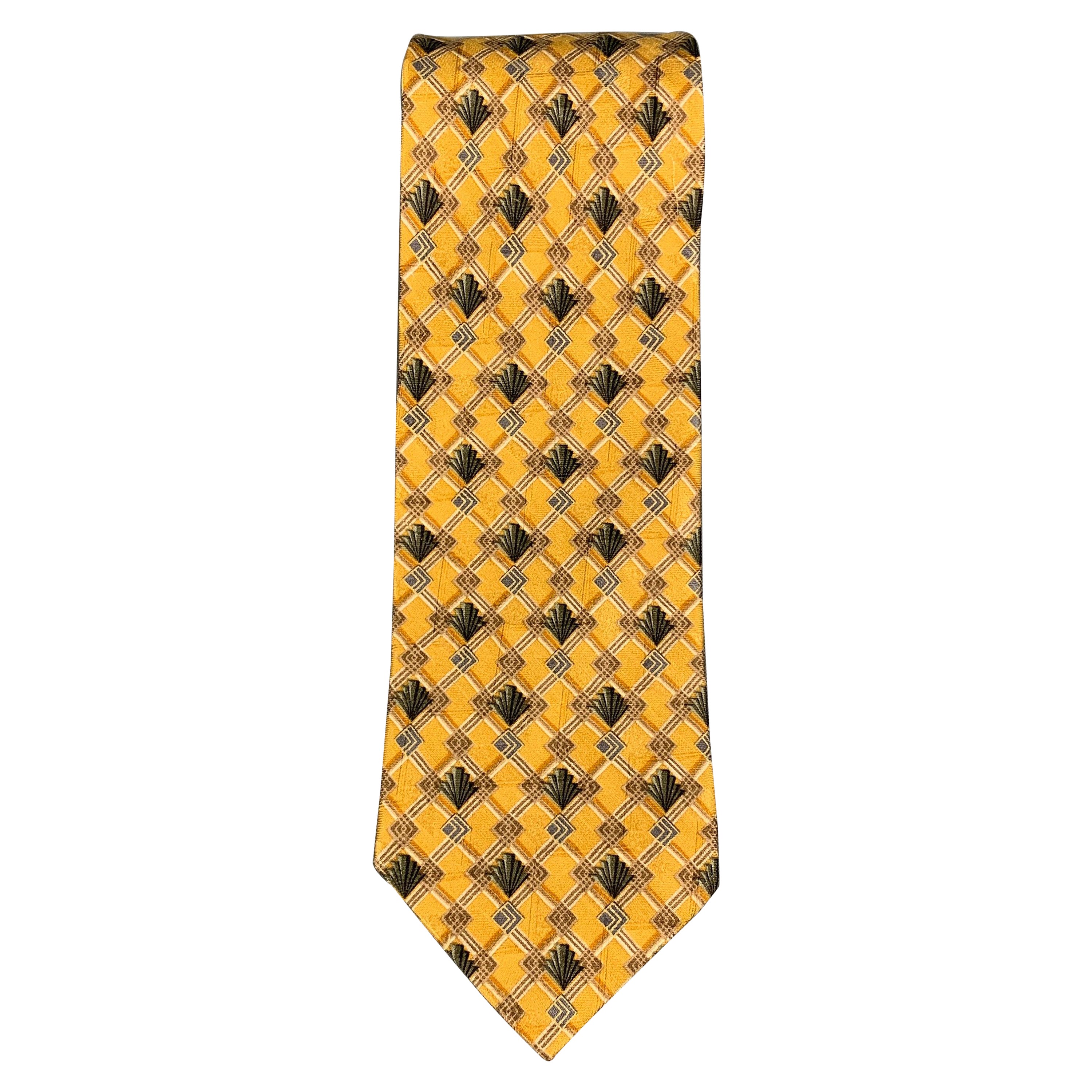 ERMENEGILDO ZEGNA Yellow Olive Rhombus Silk Tie For Sale