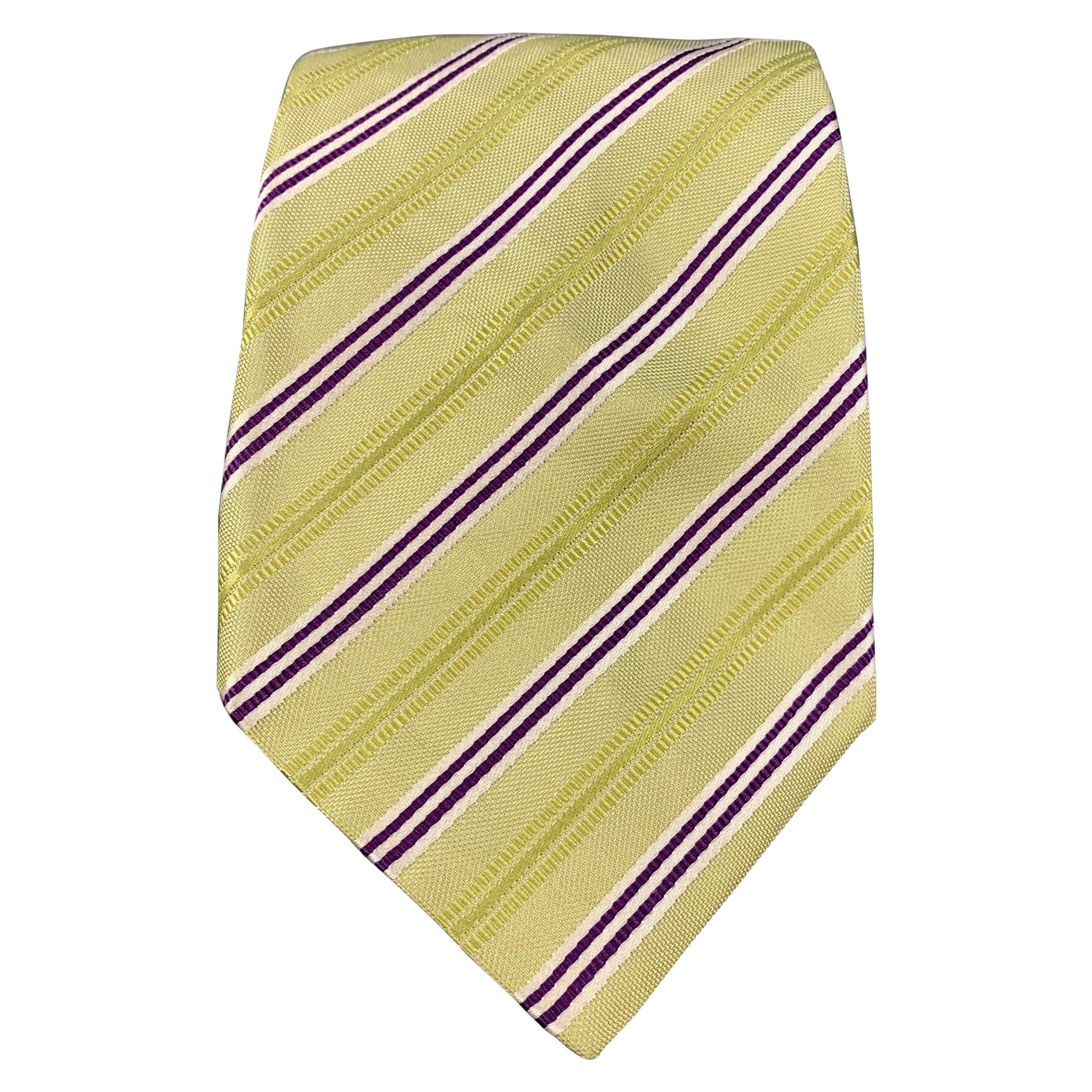 KITON Green & Purple Diagonal Stripe Tie For Sale