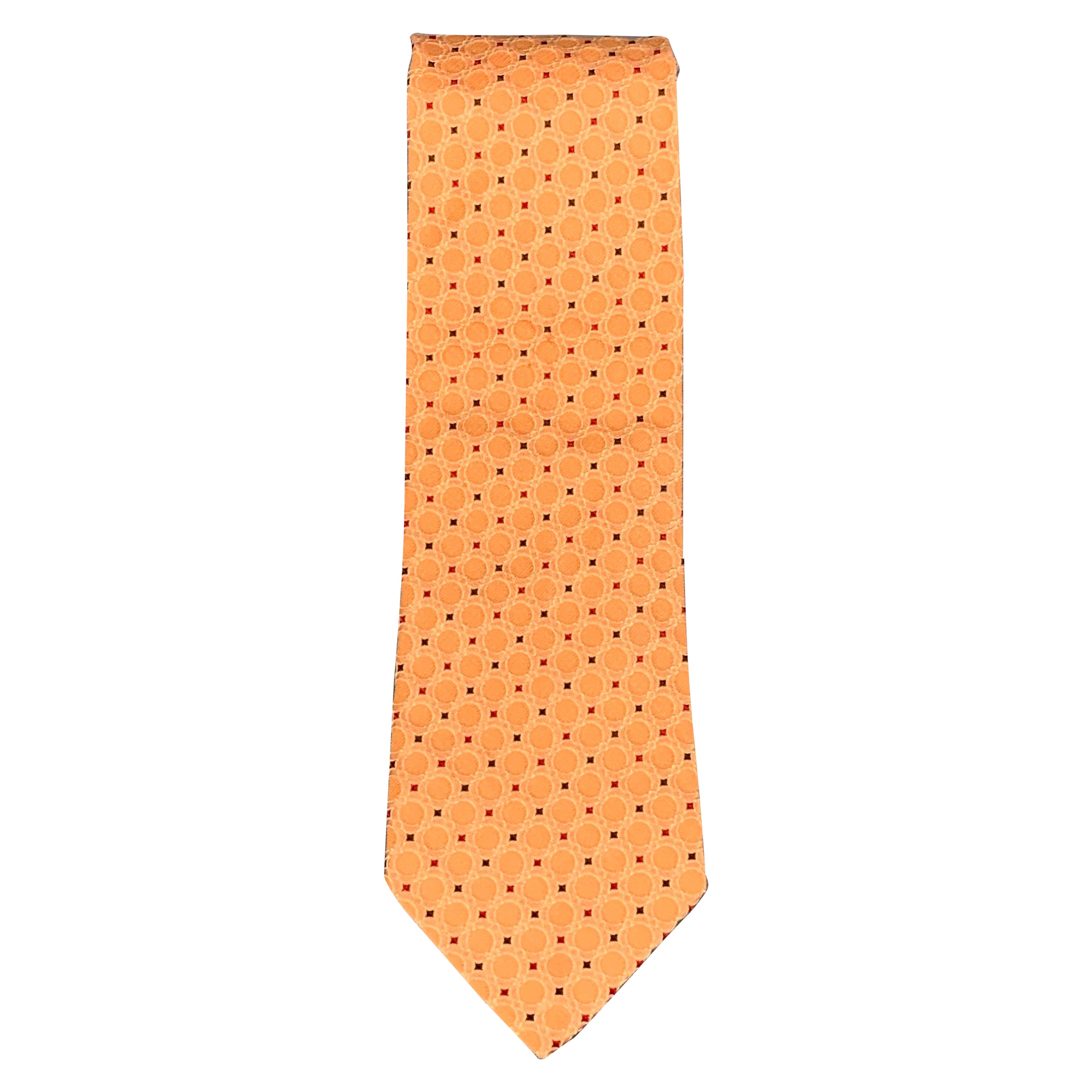 ERMENEGILDO ZEGNA Orange Red Dots Silk Tie For Sale