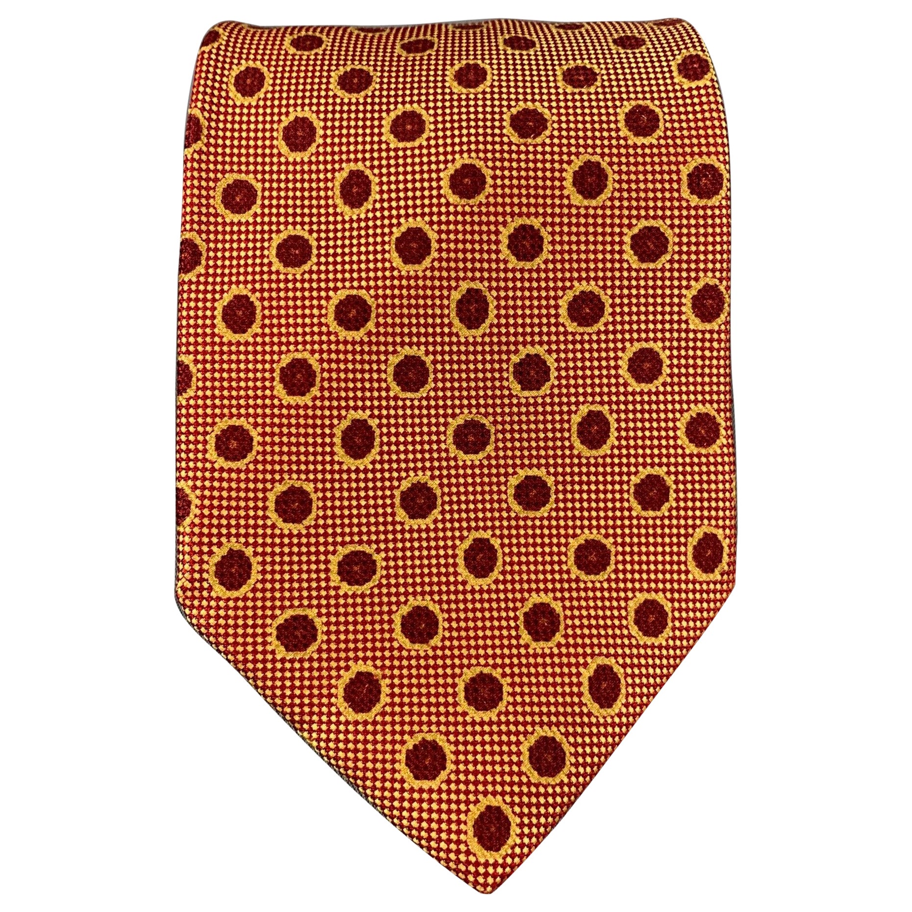 ERMENEGILDO ZEGNA Red & Yellow Dots Silk Tie For Sale