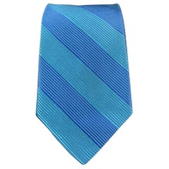 SALVATORE FERRAGAMO Light Blue Diagonal Stripe Silk Tie