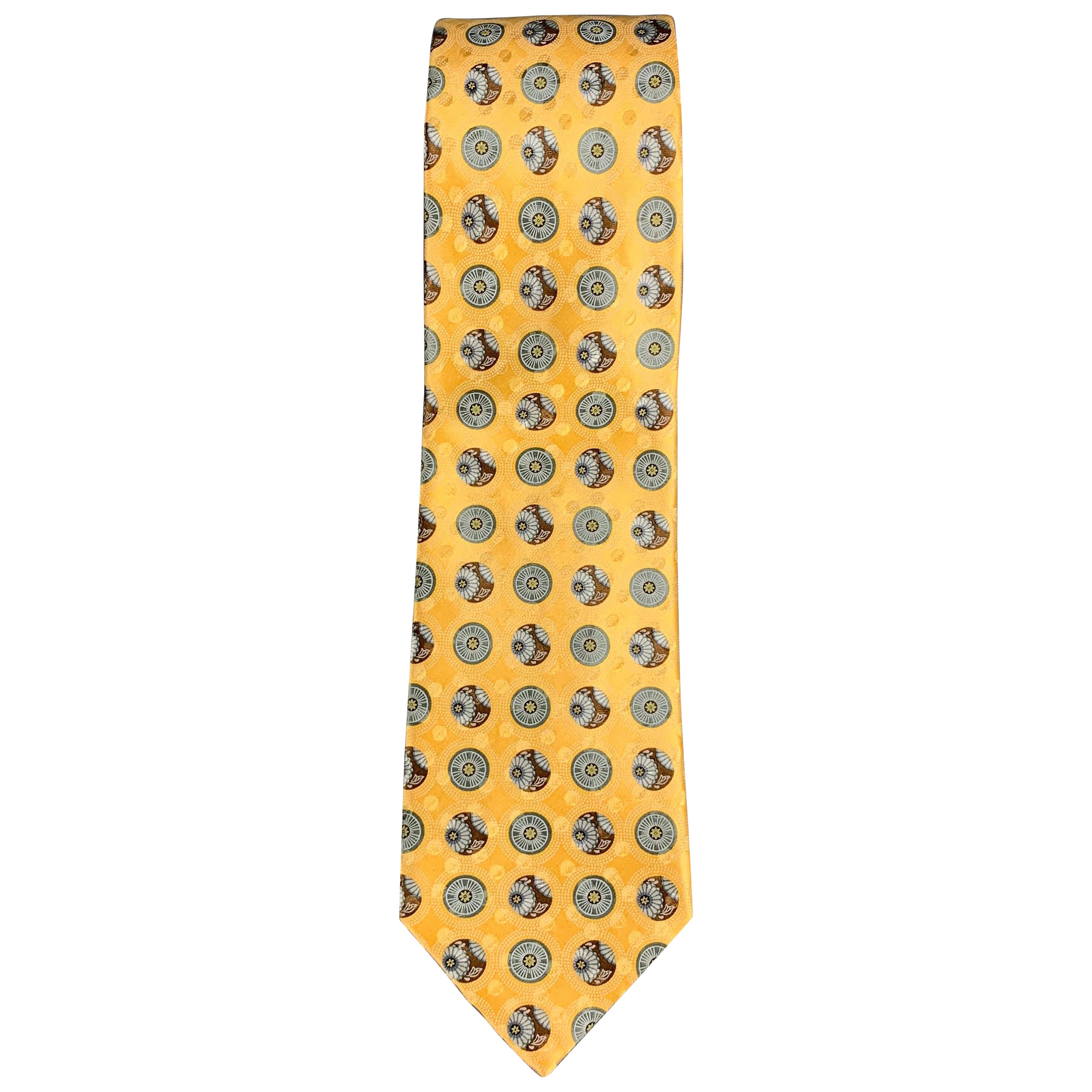 ERMENEGILDO ZEGNA Yellow Blue Circles Silk Tie For Sale